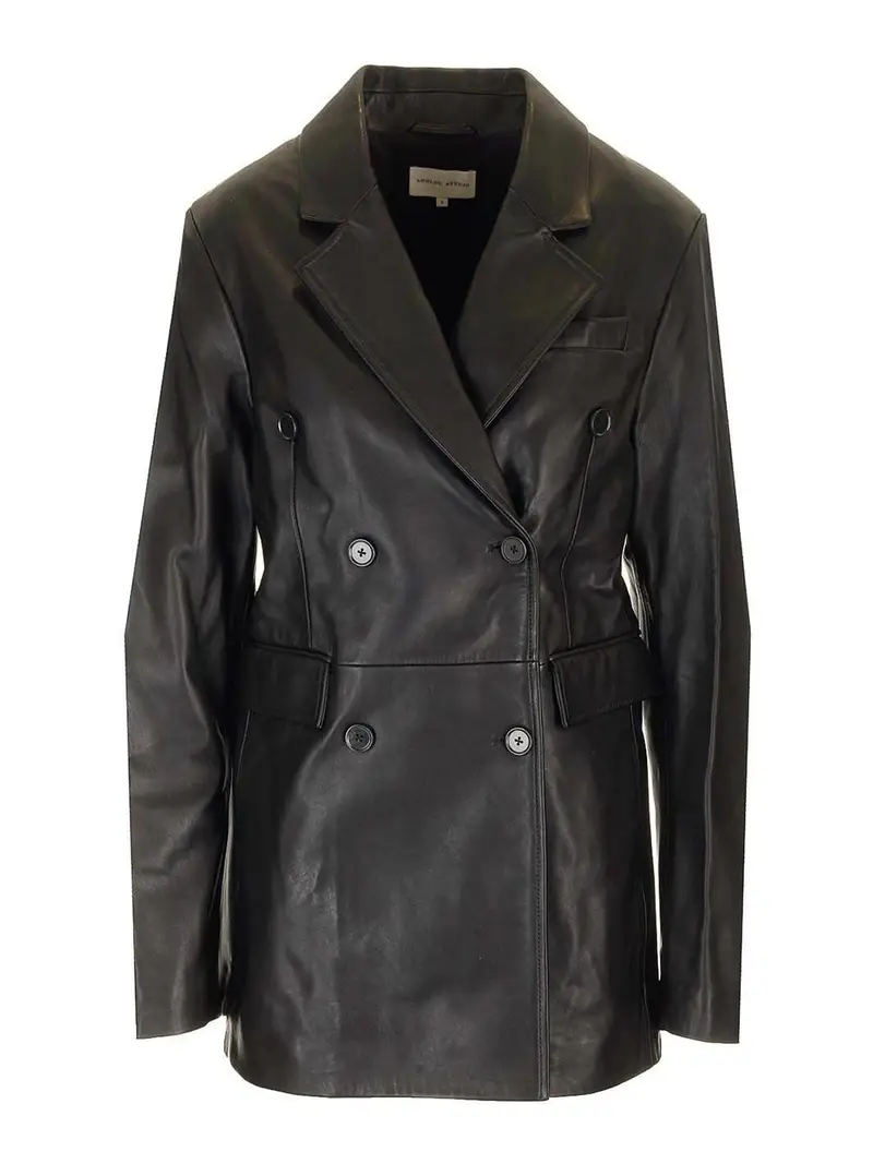 Giacca in pelle a doppio petto Nero