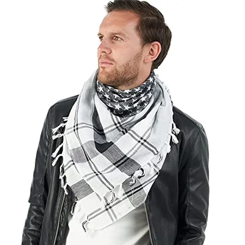 LOVARZI Foulard uomo donna Bianco e nero - Sciarpa per uomini e donne - Deserto Sciarpe di cotone miniatura 2