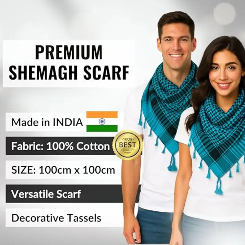 LOVARZI Kefiah Shemagh Foulard per uomo Blu turchese - sciarpa palestinese uomo donna tutte le età - Sciarpe per i ragazzi miniatura 2