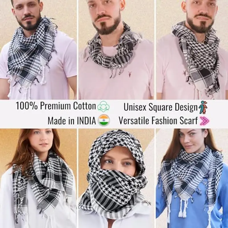 LOVARZI Kefiah Shemagh uomo donna bianco e nero - Originale Foulard per uomini e donne - Deserto Sciarpe di cotone miniatura 2