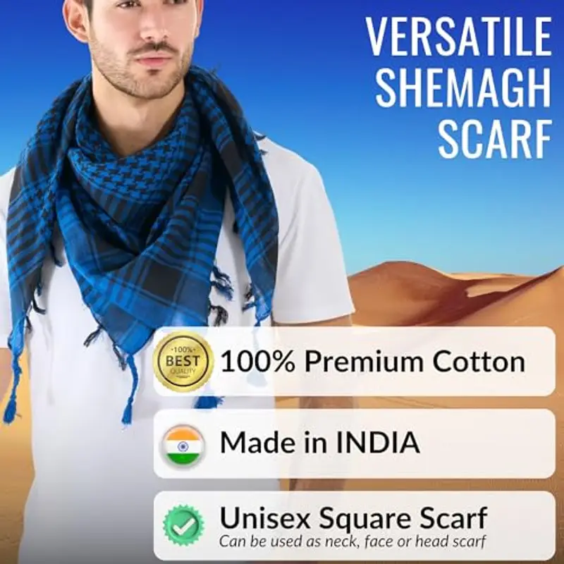 LOVARZI Kefiah Uomo Originale Blu Sciarpa per Uomo Donna - Shemagh Uomo Donna Tutte le età - Sciarpe Estive Cotone miniatura 2