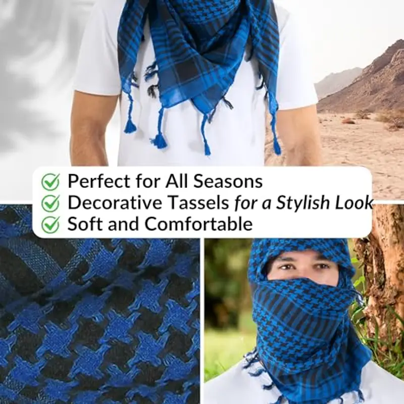 LOVARZI Kefiah Uomo Originale Blu Sciarpa per Uomo Donna - Shemagh Uomo Donna Tutte le età - Sciarpe Estive Cotone miniatura 3