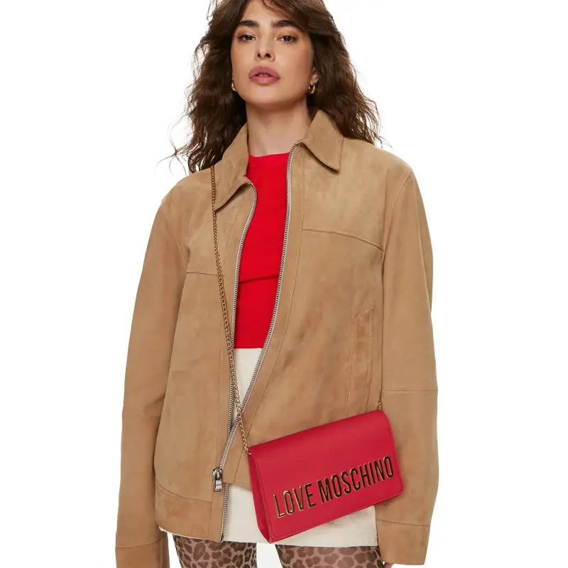 Borsa Donna Love Moschino con Tracolla a Catena e Logo Gold Rosso miniatura 2