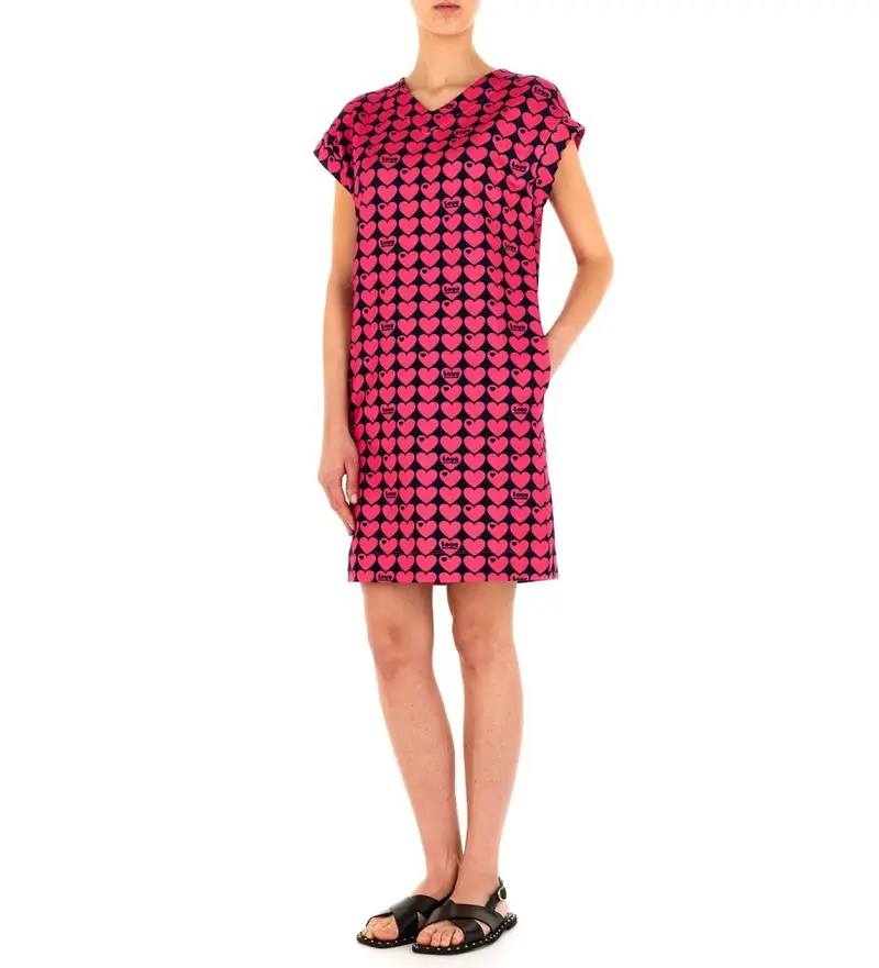 per donna. W 5 D14 00 E 2409 Abito stampa cuori rossi (40), Blu, Casual, Rosa, Cotone, Manica corta