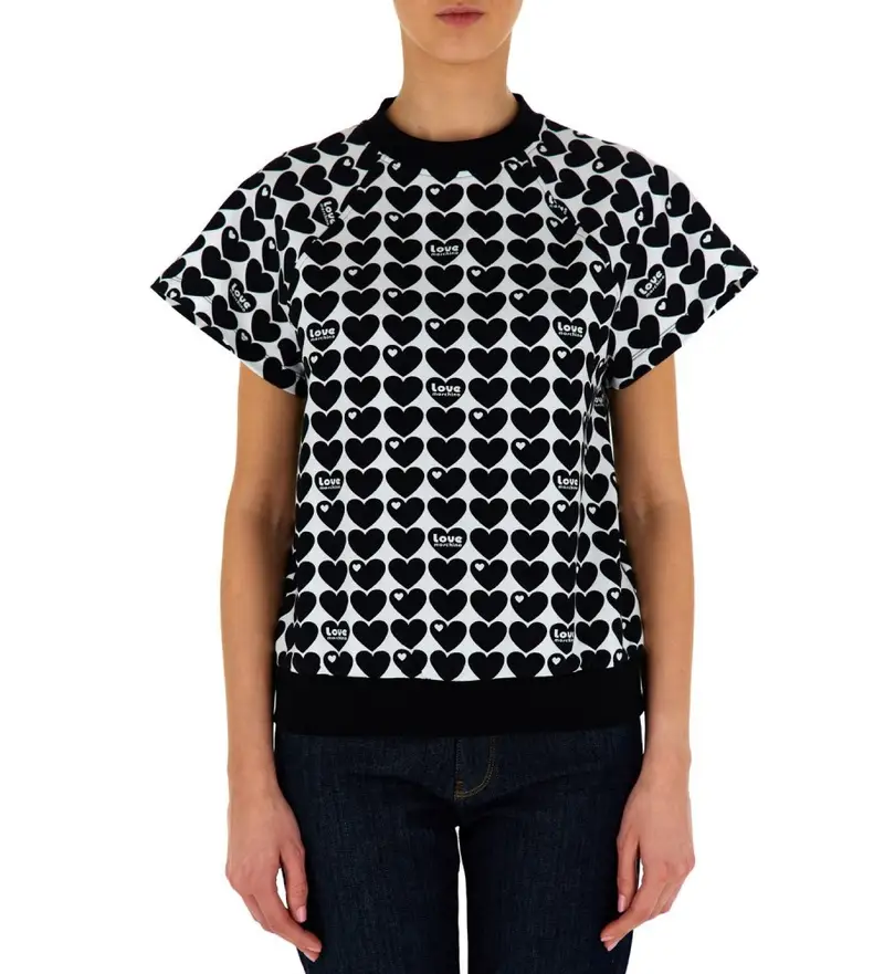 per donna W 6 494 00 E 2409 Maglietta stampata nera (38), Nero, Bianco, Casual, Cotone, Manica corta