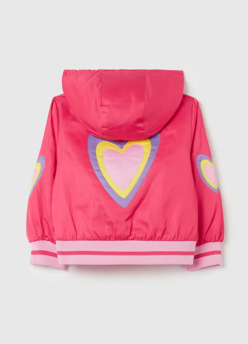 Bomber Con Cappuccio E Ricamo Cuori, Bambina, Rosa miniatura 2