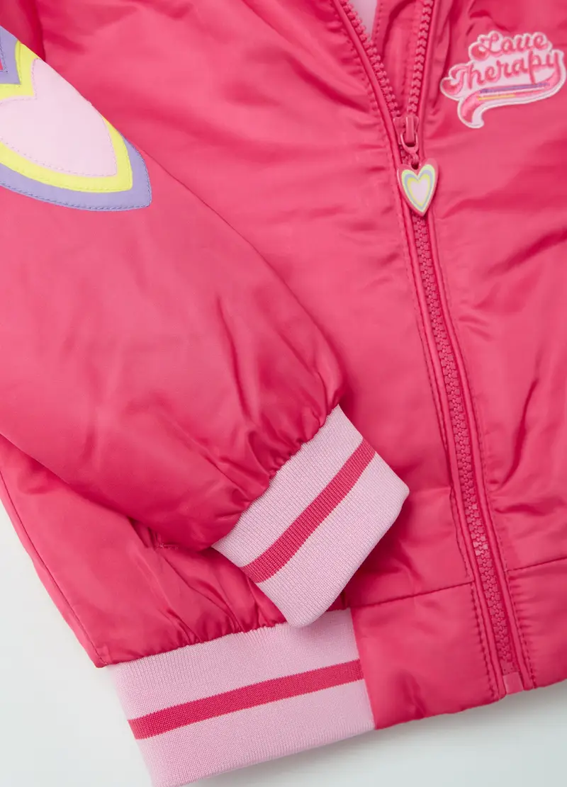 Bomber Con Cappuccio E Ricamo Cuori, Bambina, Rosa miniatura 3