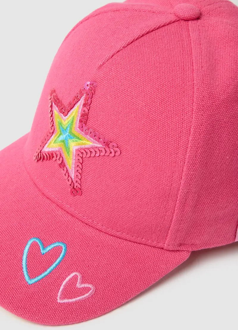 Cappello In Puro Cotone Rosa Da Bambina Con Stella Ricamata, Rosa miniatura 3