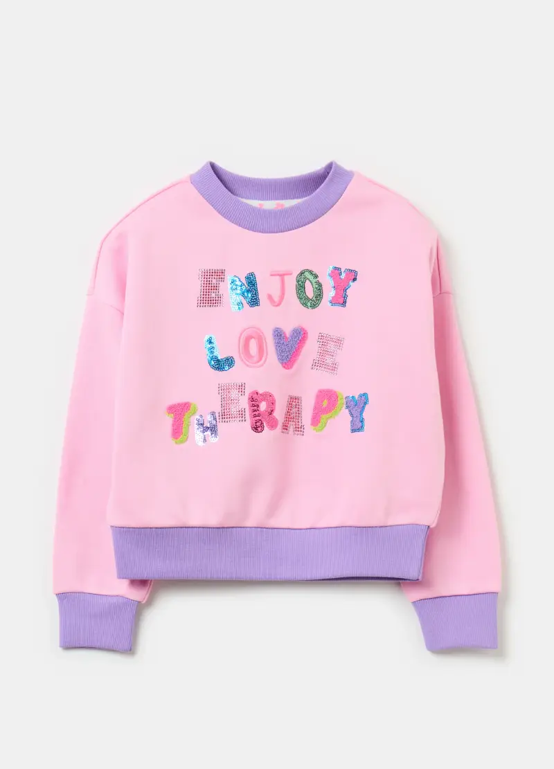 Felpa Con Applicazione Lettering, Bambina, Multicolor