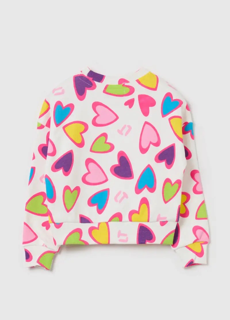 Felpa Con Stampa Cuori Multicolore E Strass, Bambina, Bianco miniatura 2