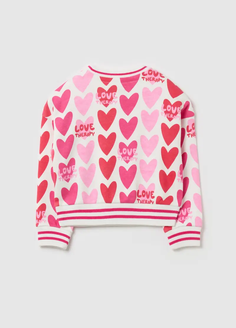 Felpa Con Stampa Logo E Cuori, Bambina, Bianco miniatura 2