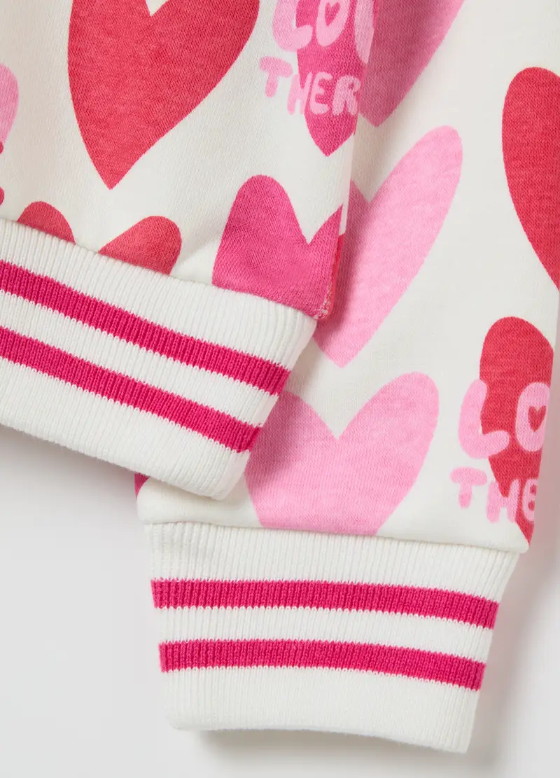 Felpa Con Stampa Logo E Cuori, Bambina, Bianco miniatura 3