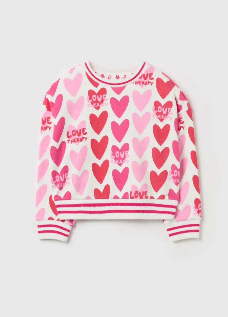 Felpa Con Stampa Logo E Cuori, Bambina, Bianco