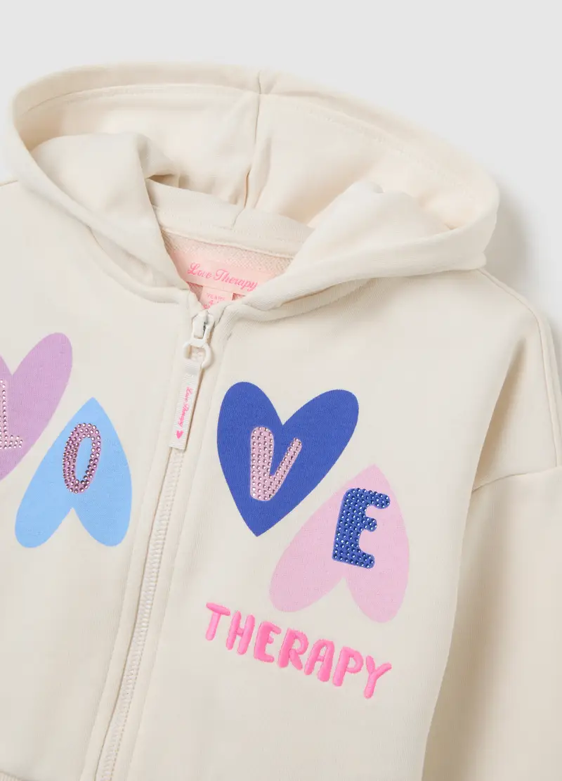 LOVE THERAPY, Felpa Da Bambina In Misto Cotone Beige Regular Fit, Beige, Taglia: 3-4 miniatura 3