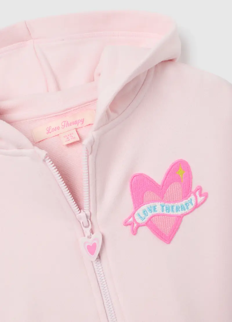 Felpa Da Bambina In Misto Cotone Rosa Regular Fit Con Cappuccio E Zip, Rosa miniatura 3