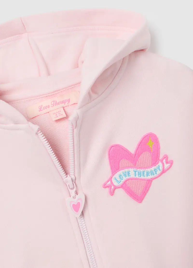 Felpa Da Bambina In Misto Cotone Rosa Regular Fit Con Cappuccio E Zip, Rosa miniatura 3