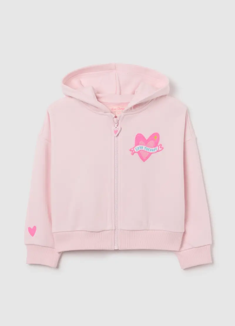 Felpa Da Bambina In Misto Cotone Rosa Regular Fit Con Cappuccio E Zip, Rosa