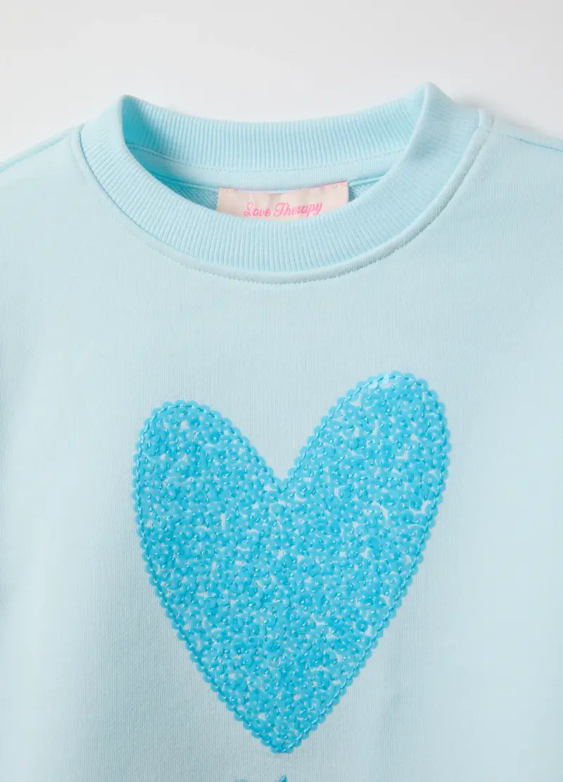 Felpa In Misto Cotone Azzurra Regular Fit Con Cuore Per Bambina, Azzurro miniatura 3