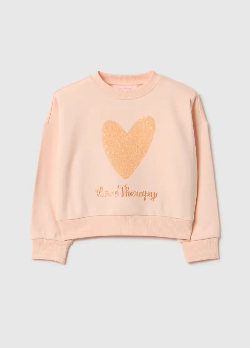 Felpa In Misto Cotone Beige Regular Fit Con Cuore Per Bambina, Beige