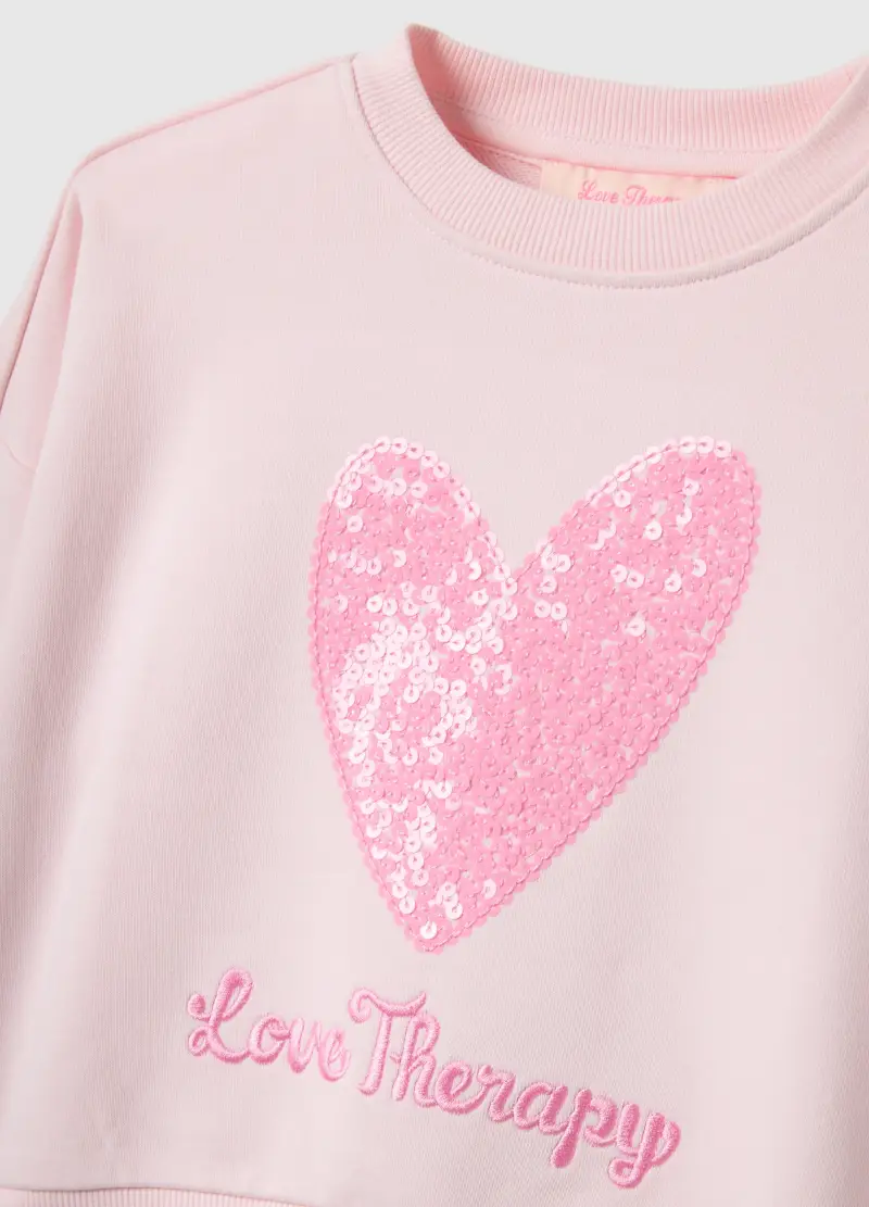 Felpa In Misto Cotone Rosa Regular Fit Con Cuore Per Bambina, Rosa miniatura 3