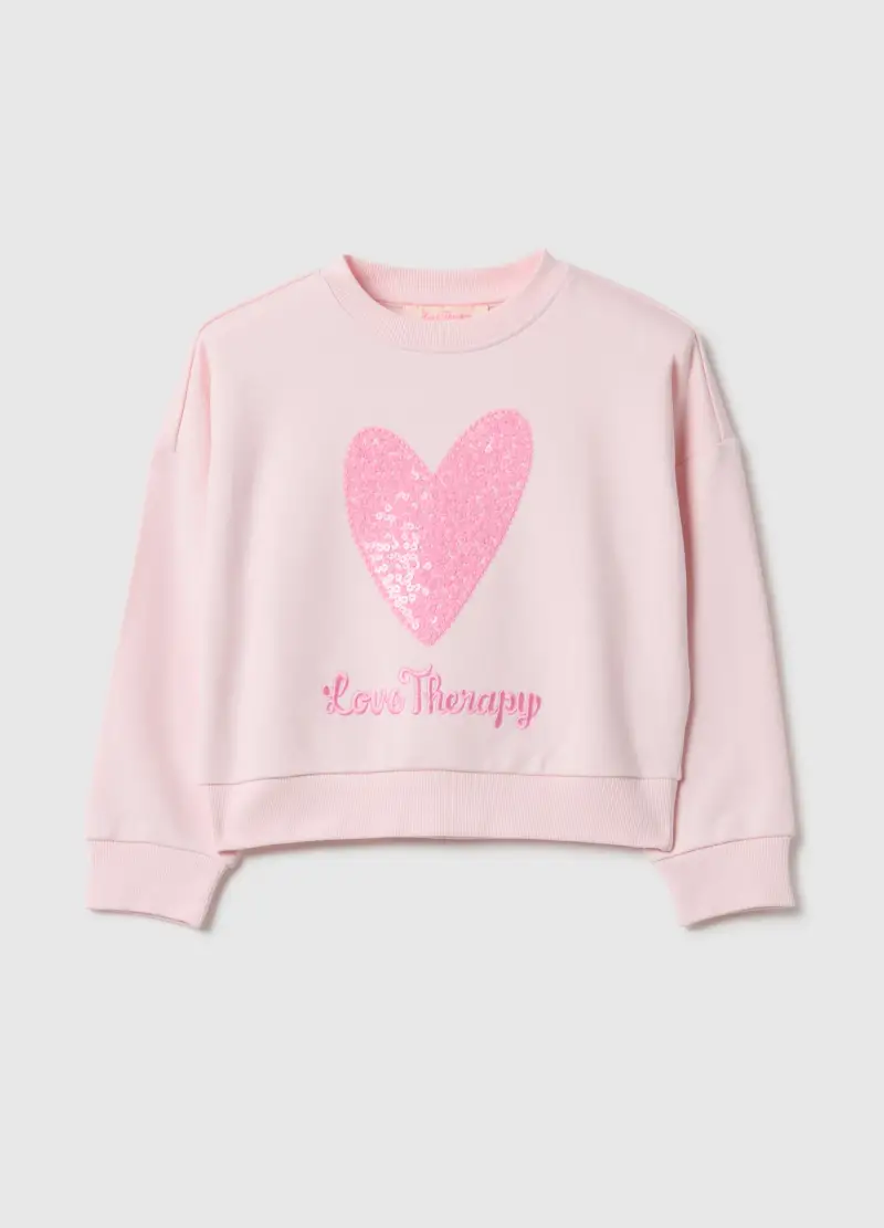 Felpa In Misto Cotone Rosa Regular Fit Con Cuore Per Bambina, Rosa