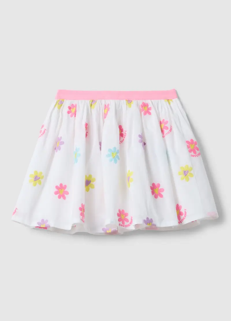 Gonna In Puro Cotone Multicolor Da Bambina Regular Fit Con Fiori, Multicolor miniatura 2