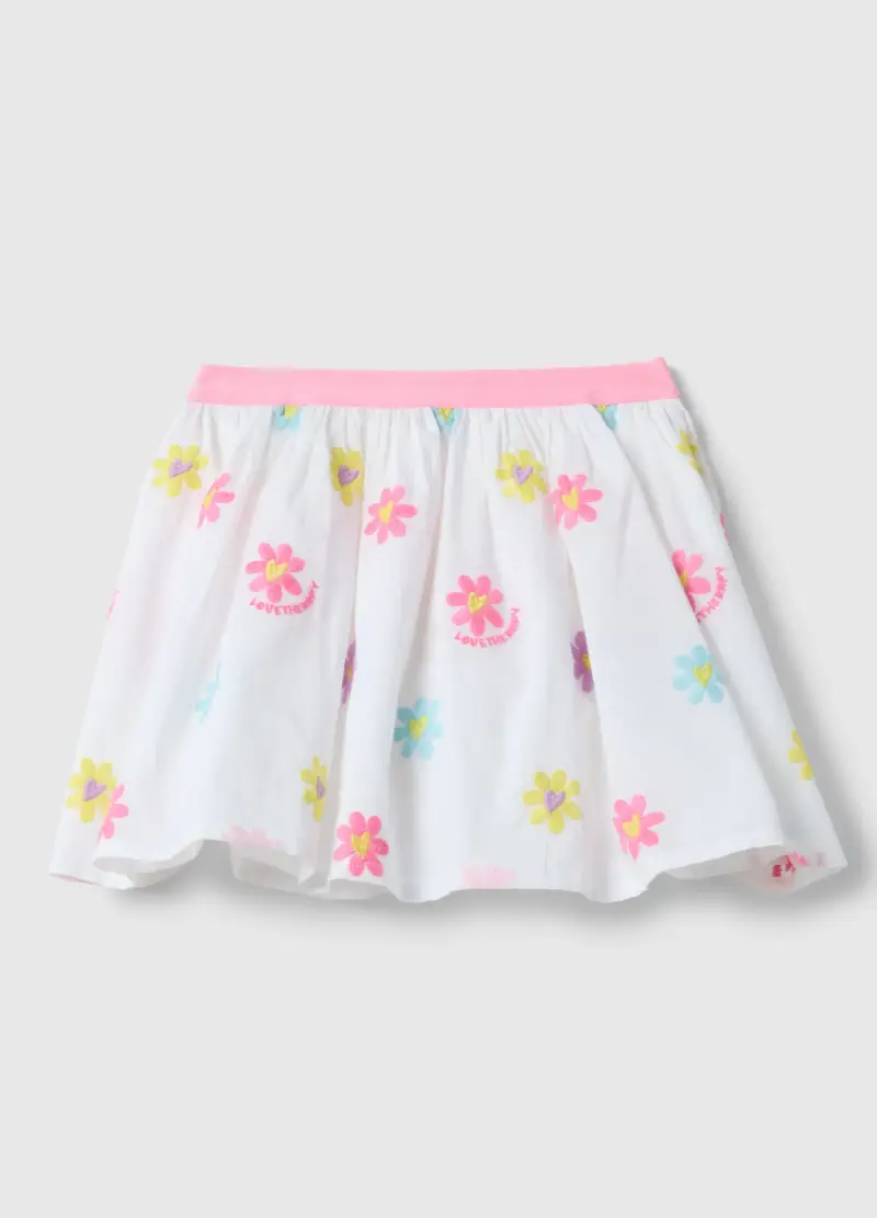 Gonna In Puro Cotone Multicolor Da Bambina Regular Fit Con Fiori, Multicolor