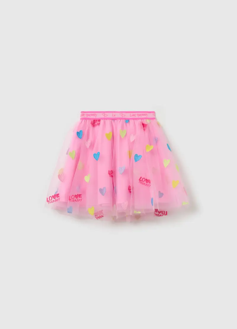 Gonna In Tulle Con Ricamo Cuori Multicolore, Bambina, Rosa miniatura 2