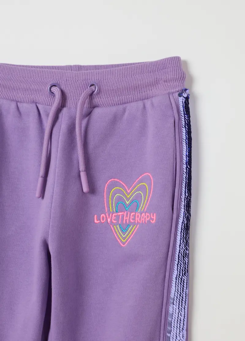 Joggers Con Paillettes E Ricamo Cuore, Bambina, Viola miniatura 3