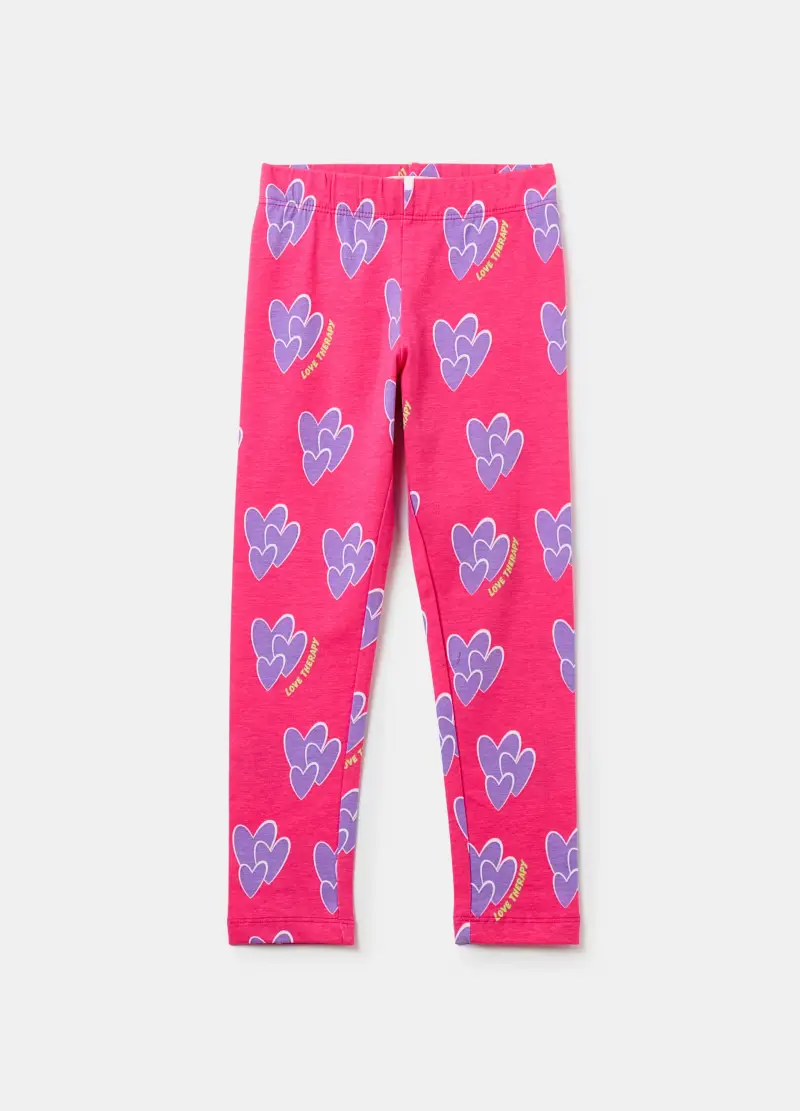 Leggings Con Stampa Cuori All-over, Bambina, Rosa
