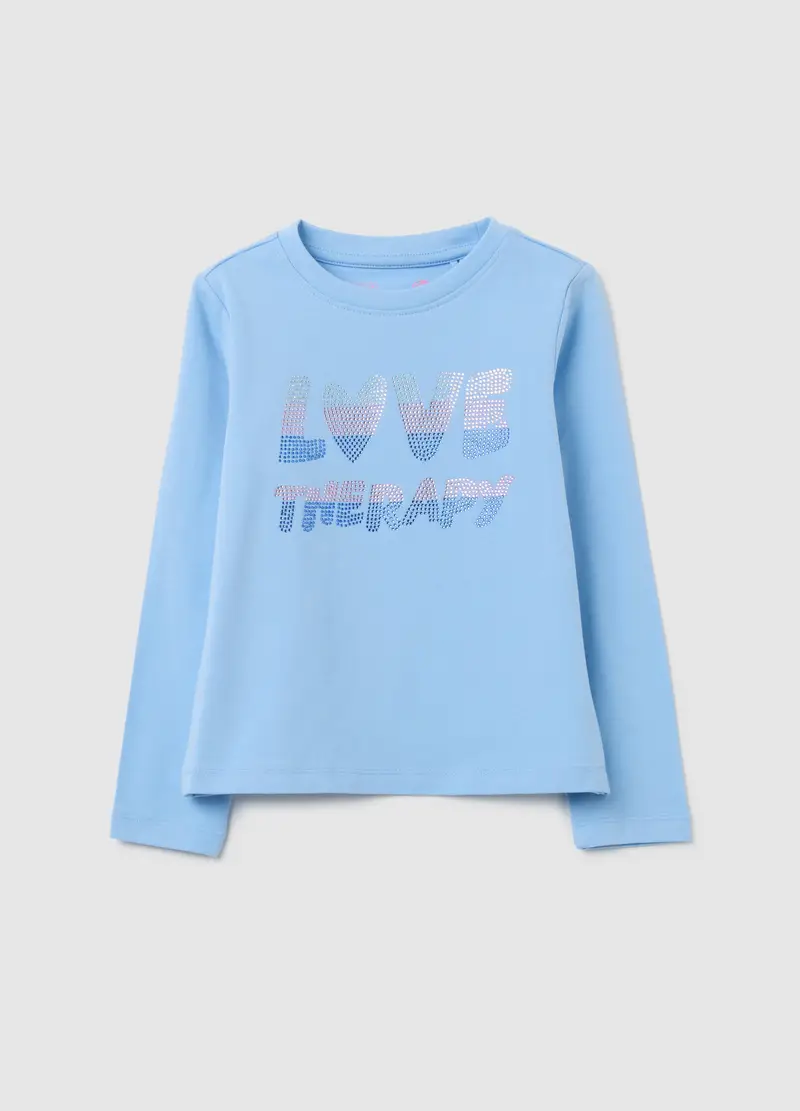LOVE THERAPY, Maglia Da Bambina In Cotone Elasticizzato Azzurra Regular Fit, Azzurro, Taglia: 3-4