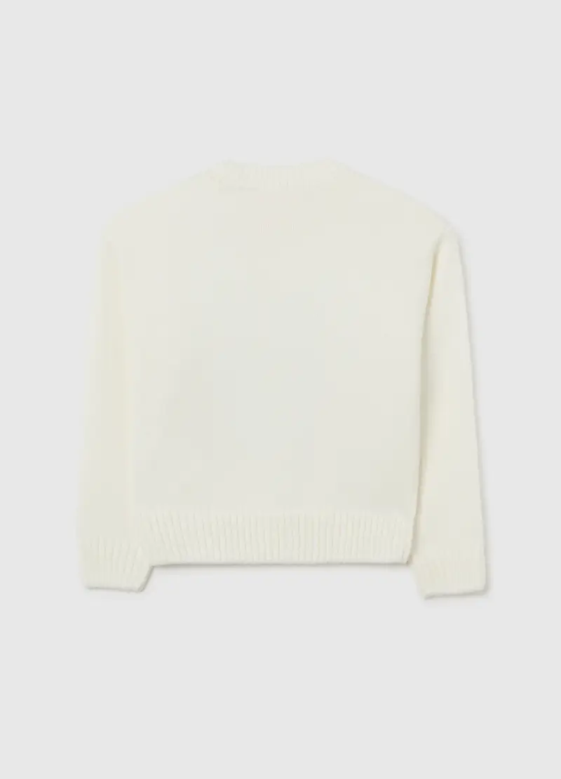 Maglione Da Bambina Bianco Regular Fit Con Strass, Bianco miniatura 2