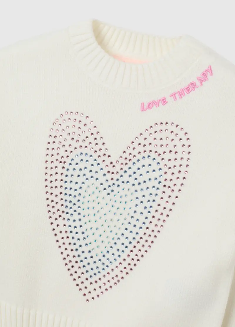 Maglione Da Bambina Bianco Regular Fit Con Strass, Bianco miniatura 3