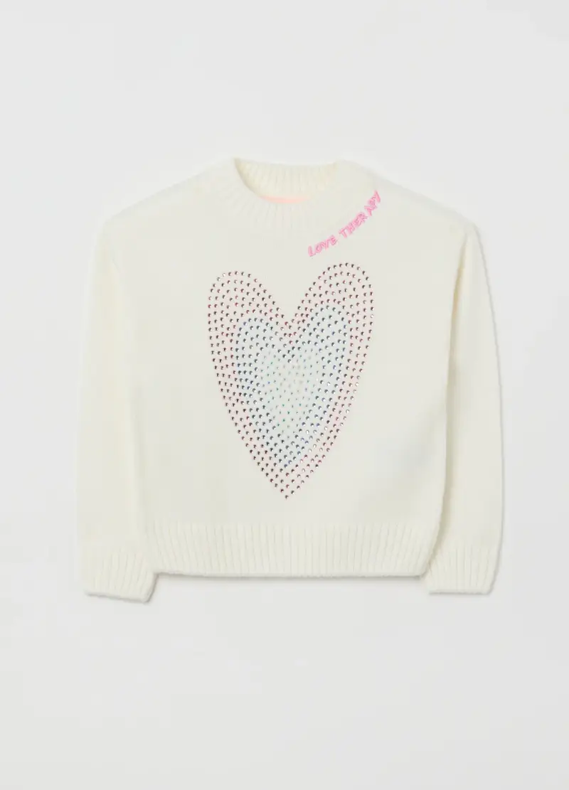 Maglione Da Bambina Bianco Regular Fit Con Strass, Bianco