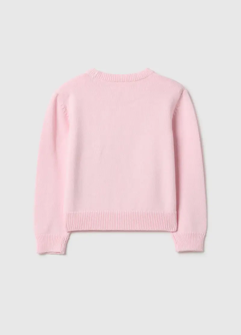 Maglione In Puro Cotone Rosa Da Bambina Regular Fit Con Cuori E Stelle, Rosa miniatura 2