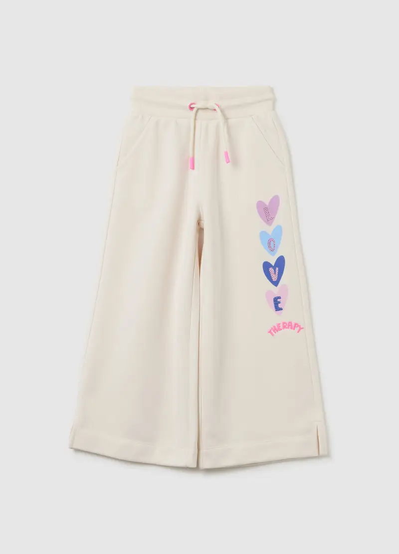 LOVE THERAPY, Pantaloni Jogger Da Bambina In Misto Cotone Beige, Beige, Taglia: 3-4