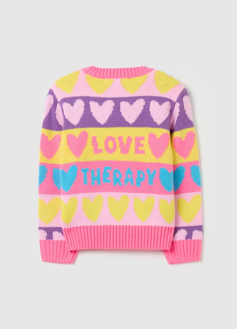 Pullover A Righe Con Cuori E Lettering, Bambina, Multicolor miniatura 2
