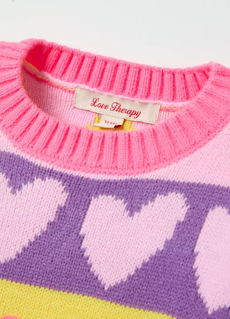 Pullover A Righe Con Cuori E Lettering, Bambina, Multicolor miniatura 3