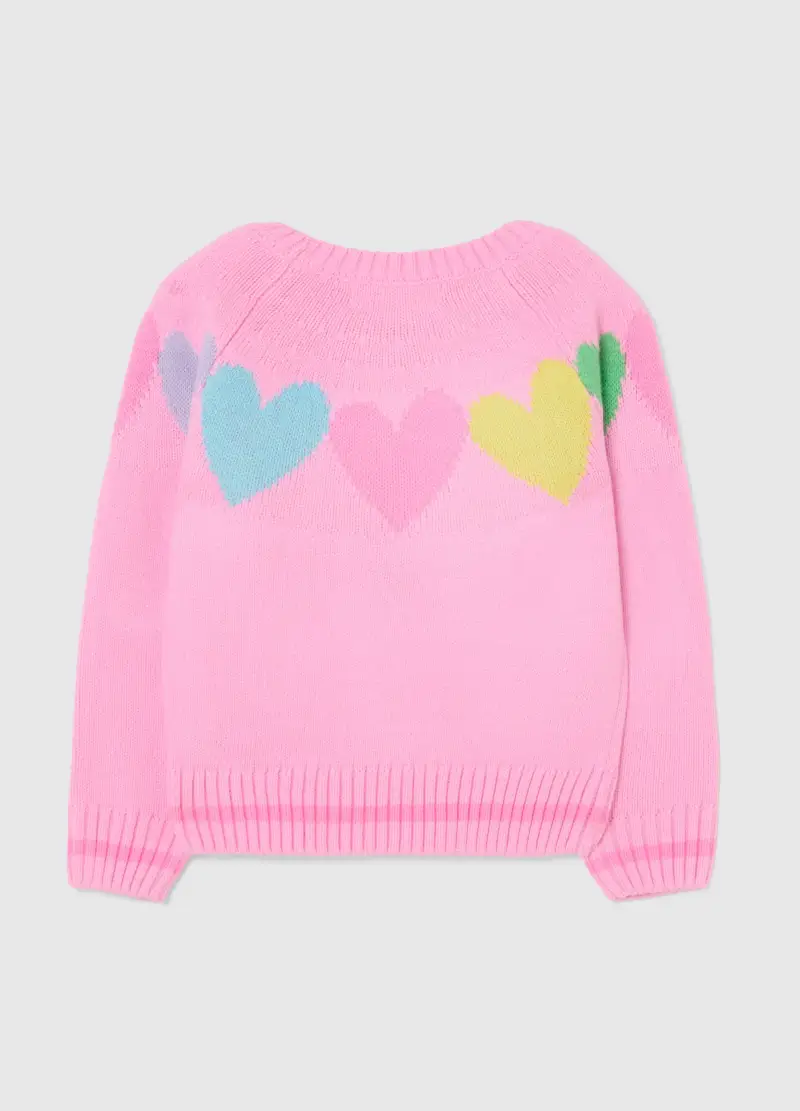 Pullover Multicolor Da Bambina Regular Fit Con Motivi A Cuore, Multicolor miniatura 2