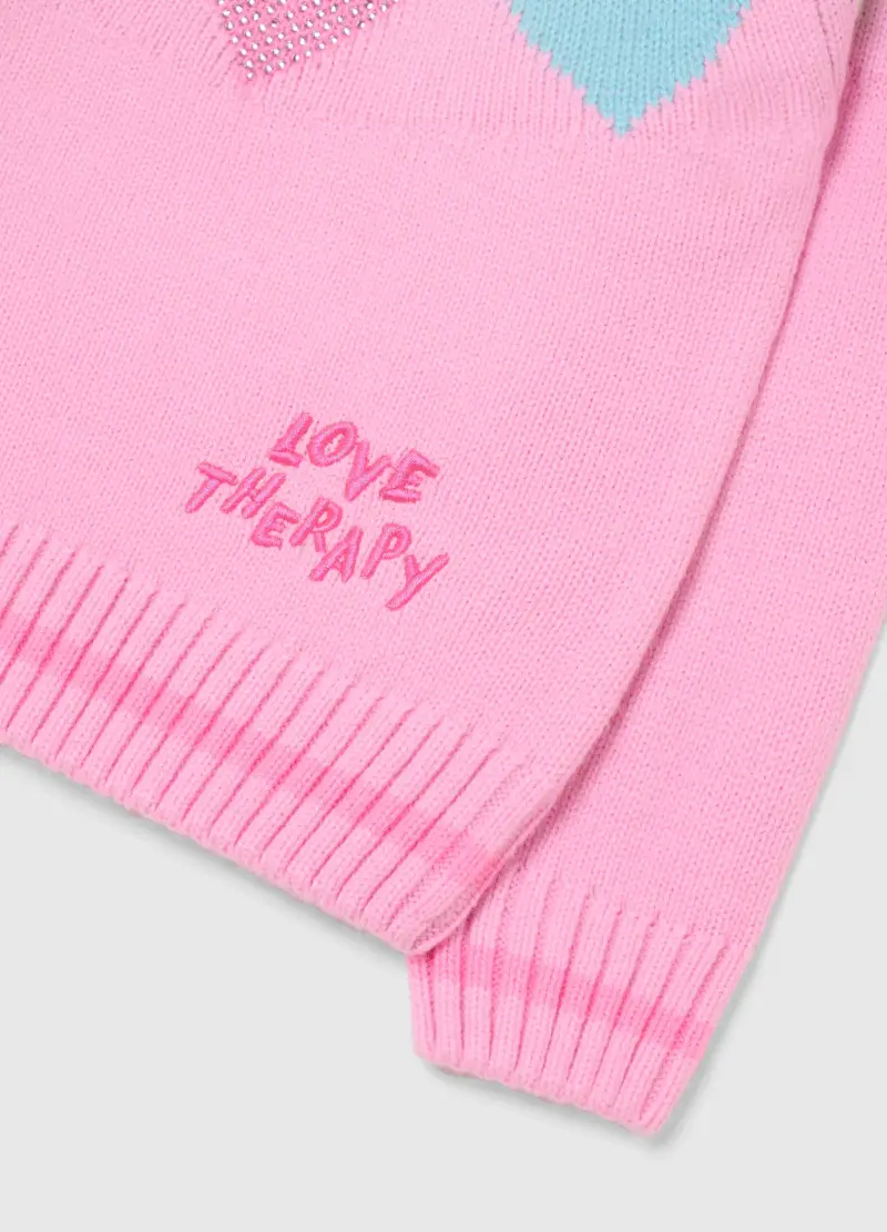 Pullover Multicolor Da Bambina Regular Fit Con Motivi A Cuore, Multicolor miniatura 3