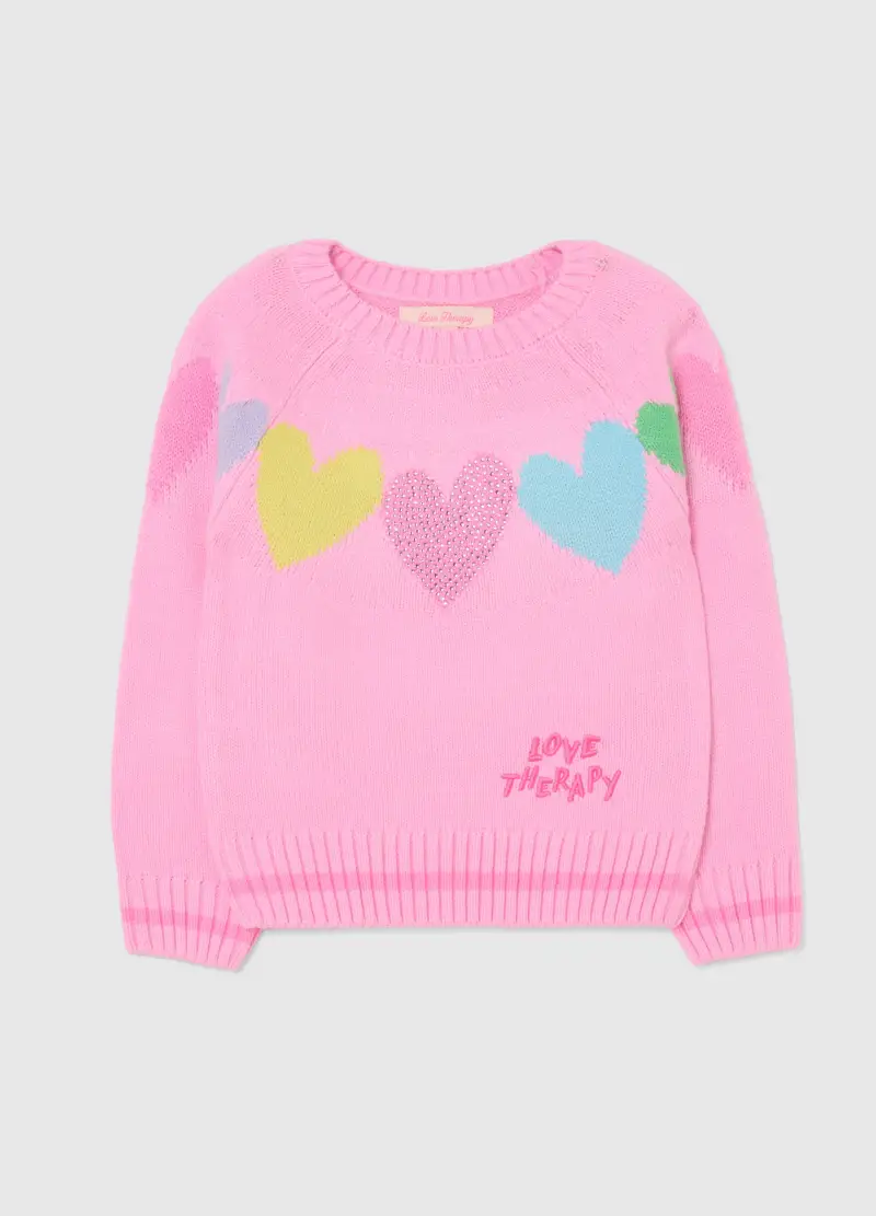 Pullover Multicolor Da Bambina Regular Fit Con Motivi A Cuore, Multicolor