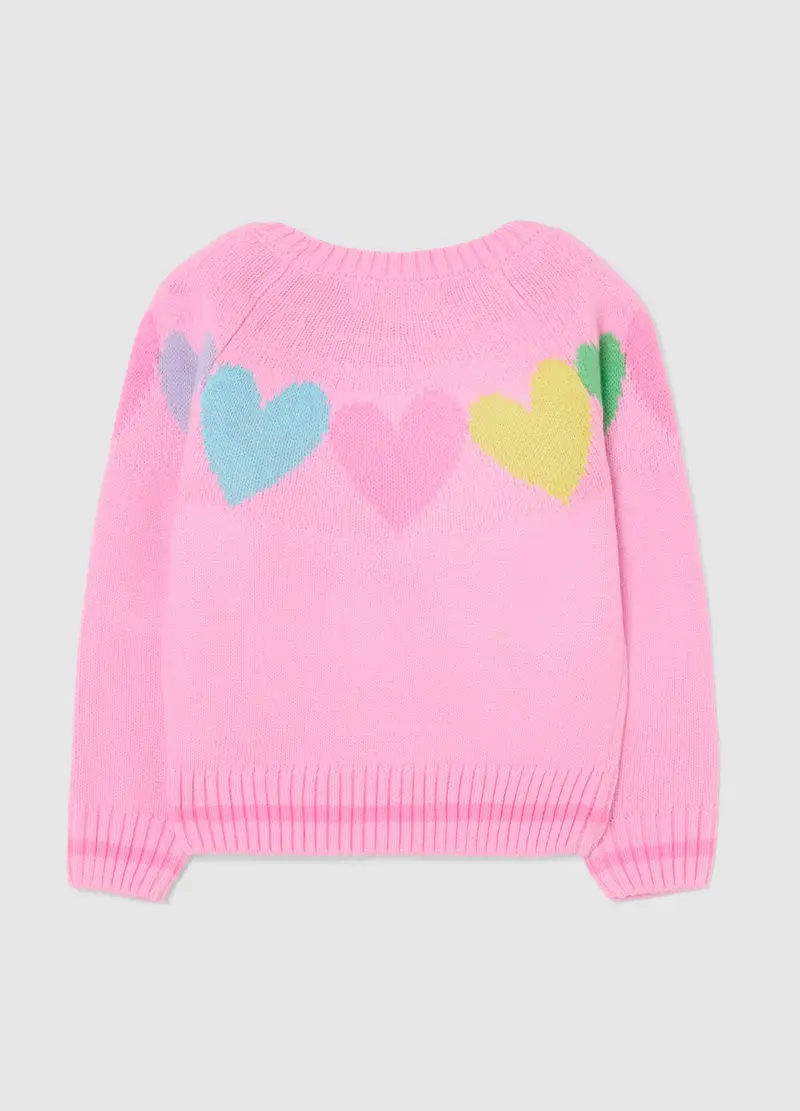 Pullover Multicolor Da Bambina Regular Fit Con Motivi A Cuore, Multicolor miniatura 2