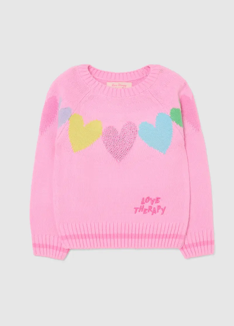 Pullover Multicolor Da Bambina Regular Fit Con Motivi A Cuore, Multicolor