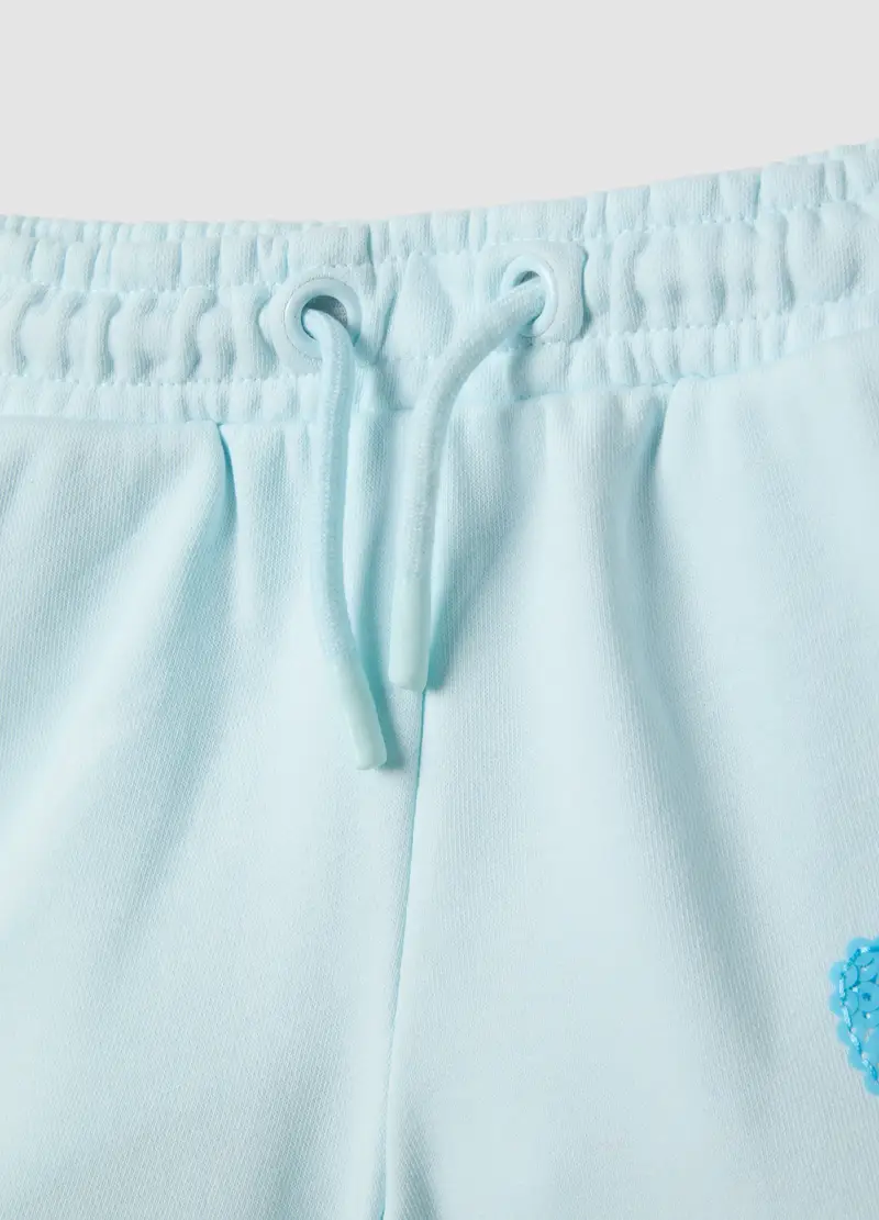 Shorts In Misto Cotone Azzurri Da Bambina Regular Fit Con Cuore, Azzurro miniatura 3