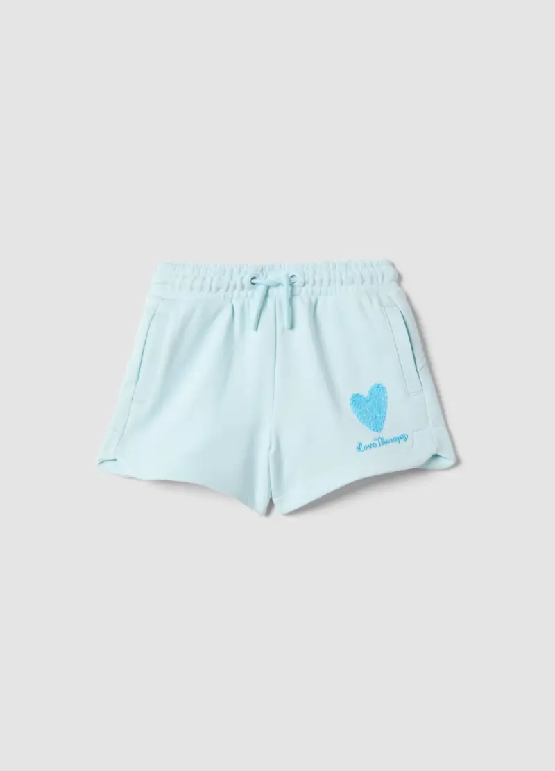 Shorts In Misto Cotone Azzurri Da Bambina Regular Fit Con Cuore, Azzurro