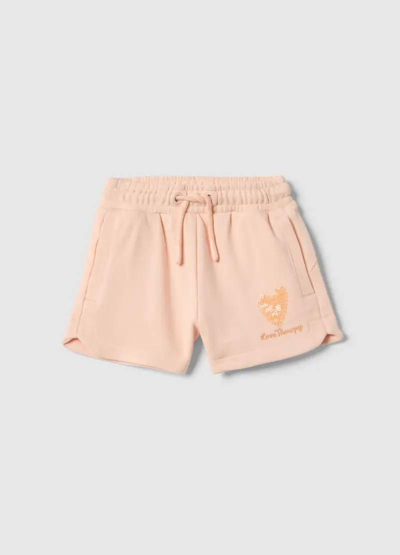 Shorts In Misto Cotone Rosa Da Bambina Regular Fit Con Cuore, Rosa