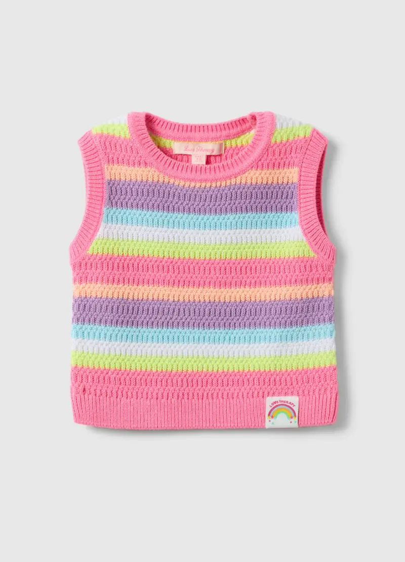 Tank Top In Misto Cotone A Righe Multicolor Da Bambina Regular Fit, Multicolor