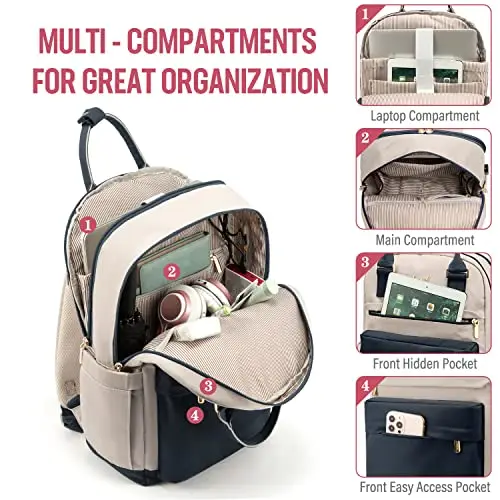 LOVEVOOK Zaino da donna, computer portatile, scuola, ragazza, adolescente, blu scuro e marrone chiaro, 15, 6", zaino miniatura 2