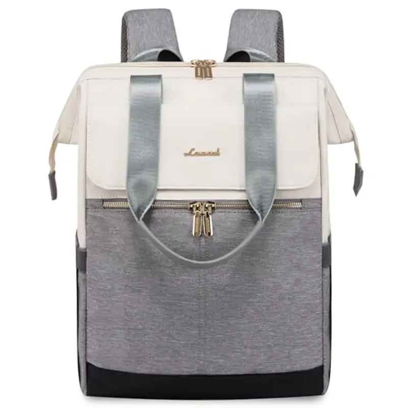 LOVEVOOK Zaino da donna, per computer portatile, impermeabile, Beige e grigio, 15,6 pollici, Casual