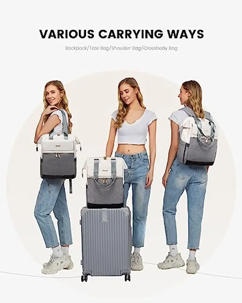 LOVEVOOK Zaino da donna, per computer portatile, impermeabile, Beige e grigio, 15, 6 pollici, Casual miniatura 2